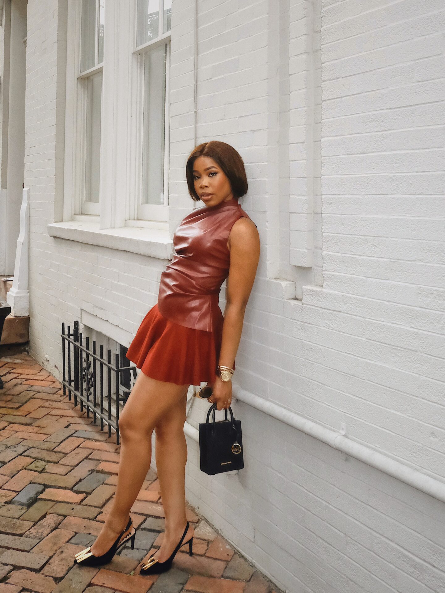 2 Ways to Style a Burgundy High Neck Leather Top GAFASHION